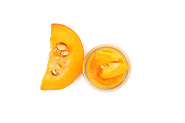 Pumpkin jam isolated on white background, top view