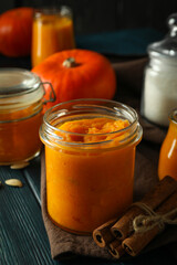Concept of tasty food, pumpkin jam, close up