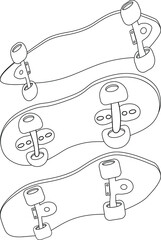 Skateboard set. Depicted in Simple style. Blackboard isolated on white background