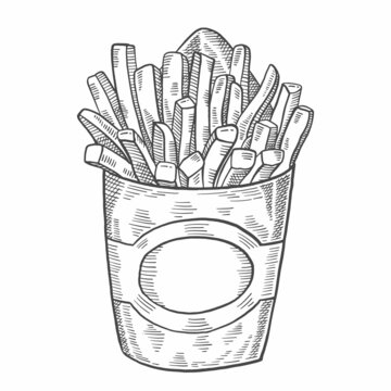 french fries fast food single isolated hand drawn sketch with outline style