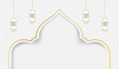 Ramadan mubarak background. Design with lantern shape white background. Vector.