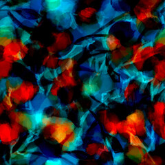 Abstract seamless pattern with bright and dark colorful neon spots, blots, smudges and stains