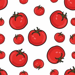Seamless background with red tomatoes. Vector illustration of ripe tomatoes.