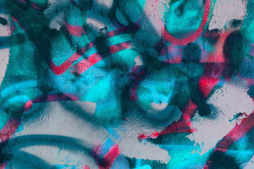 Colorful teal, pink, blue and black urban wall texture. Modern pattern for wallpaper design...