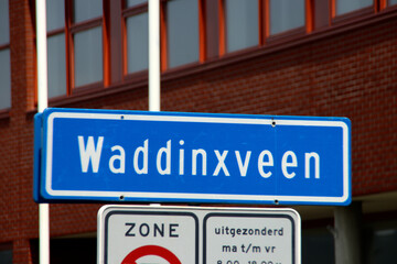 Obraz premium Sign of Waddinxveen at the residential zone of the town
