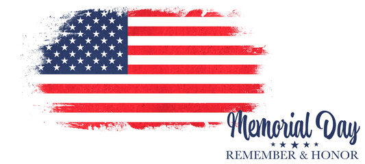 USA Memorial Day background greeting card - American flag, Memorial Day text with lettering "Remember and Honor". Hand drawn lettering typography design calligraphic inscription illustration