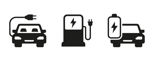 Electric car icon set. Vector graphic illustration.