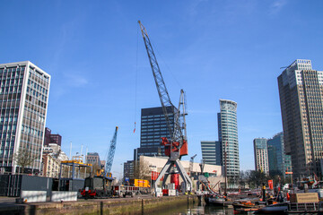Fototapeta na wymiar Cranes at the Leuvehaven in Rotterdam
