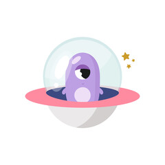 Cute Alien. Cartoon style. Vector illustration. For card, posters, banners, children books, printing on the pack, printing on clothes, fabric, wallpaper, textile or dishes.	