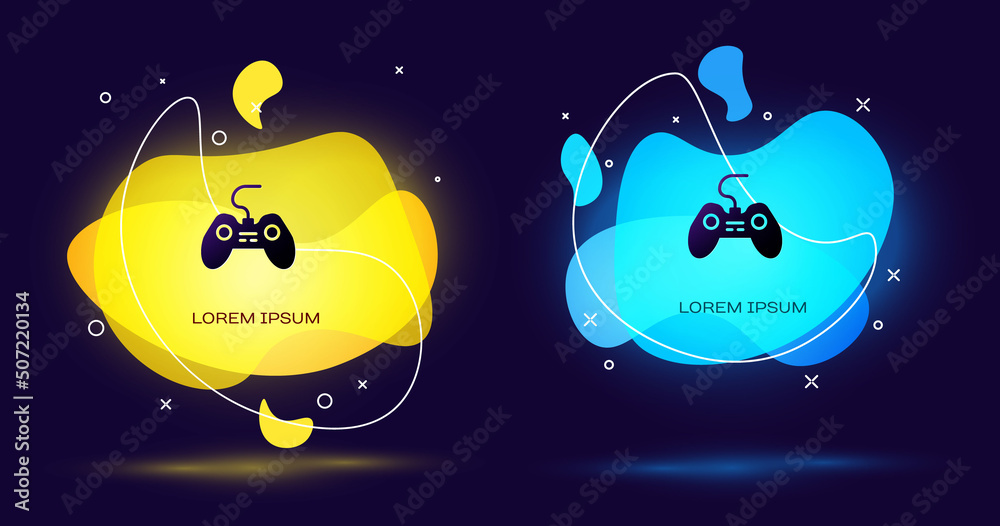 Poster black gamepad icon isolated on black background. game controller. abstract banner with liquid shapes