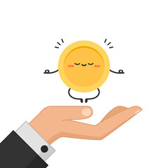 Coin character design. Glad coin. wallpaper. free space for text. coin vector.