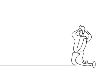 a person in shock stands on his knees on the ground and gets shocked rejoicing and feeling sad