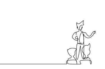 a businessman giving a presentation conference and people at meeting listening