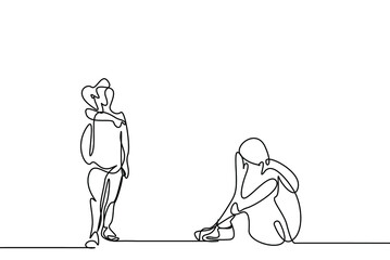 at school a boy with a backpack makes fun of a girl sitting on the floor and the girl cries