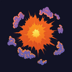 Cartoon explosion icon. Comic book element. Boom cloud and flame, smoke and explode. Boom effect  element for game design