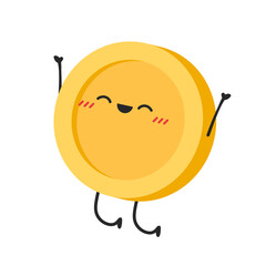 Coin character design. Glad coin. wallpaper. free space for text. coin vector.