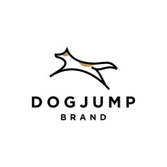 jump dog logo, abstract jumping puppy dog logo design in line outline style illustration vector.