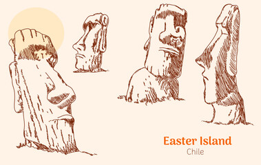 Fototapeta na wymiar Easter Island - Chile hand drawing vector illustration 