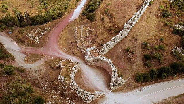 Aerial view of Ancient Messini city ruins