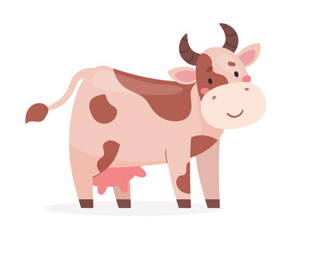 Funny cow. Vector illustration in cartoon style isolated on white background..Spotted cow smiles. Flat minimalistic image