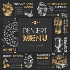 Chalk drawing dessert restaurant menu design with hand drawing cupcakes. Vector illustration