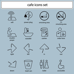 Set of cafe Illustration Icon design signage element for technology information.