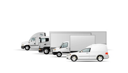 Naklejka premium Vehicles for the delivery of goods with a carrying capacity of 20, 10, 3, 0.5 tons.