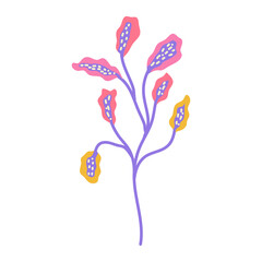 Purple leaf flat isolated illustration. Foliage from garden or forest, from a tree eco-friendly organic decoration. Natural summer greenery. Vector illustration. Floral branch. Pink color.