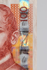 Security strip on 100 HRK banknote. Security strip on Croatian kuna banknote created to prevent counterfeiters.
