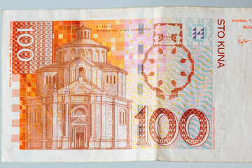 St. Vitus Cathedral in Rijeka and its layout on 100 HRK Croatian kuna banknote.