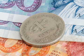 Macro photo of 1 Croatian kuna (HRK) coin. - obrazy, fototapety, plakaty
