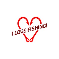 Fishing hook love heart sign icon isolated on white background