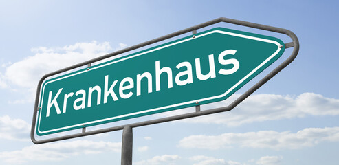 Pfeilwegweiser mit der Beschriftung Krankenhaus