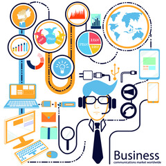 Illustration business.design modern  idea and concept think creativity. for Social network,success,plan,think,search,analyze,communicate, futuristic idea innovation technology.