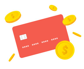 credit card benefits illustration set. payment, coin, gold coin, cash. Vector drawing. Hand drawn style.
