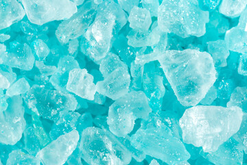 Salt crystals, sea salt as background and texture. Ice crystals turquoise Blue