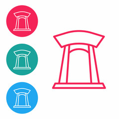 Red line Korean traditional gate icon isolated on white background. Set icons in circle buttons. Vector