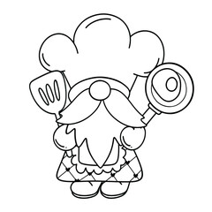 Gnome cooking, little chef cartoon character for children coloring book