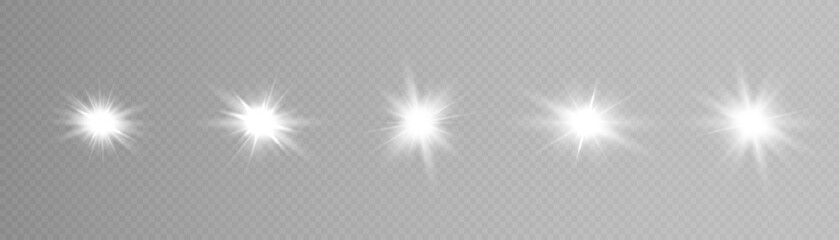 Bright glow effect. Star, sun sparkles on a transparent background. Vector illustration.