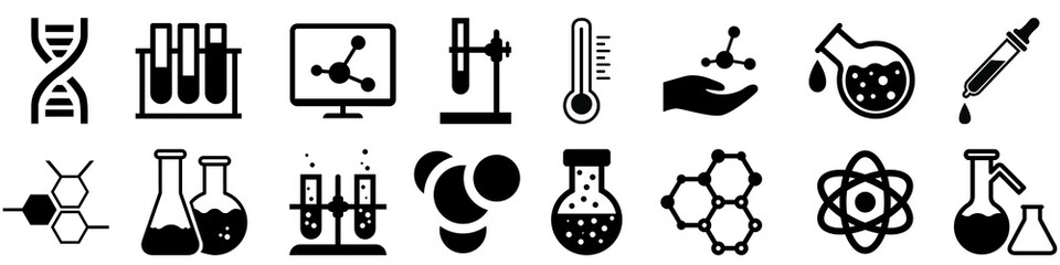 Chemistry icon vector set. study illustration symbol collection. laboratory  symbol. biology logo. - obrazy, fototapety, plakaty