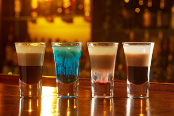 Cocktail party in the pub. Cocktails on the bar stand