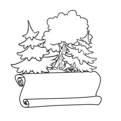 Scroll paper forest trees nature coloring page cartoon illustration