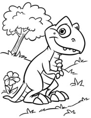 Little predatory dinosaur nature coloring page cartoon illustration