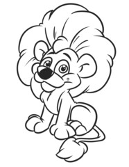 Little cheerful lion sitting coloring page cartoon illustration