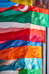 Flags of the word waving in the wind. International emblems