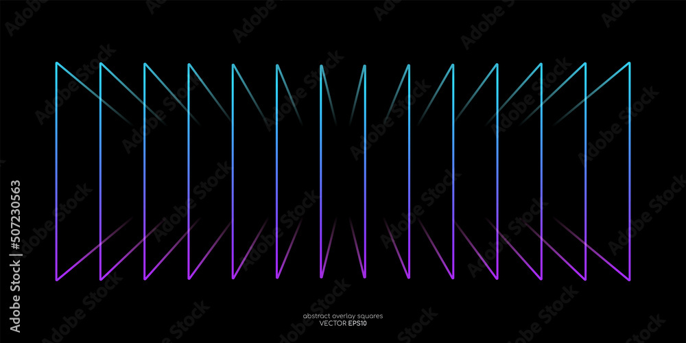 Aufkleber Abstract perspective rectangles line frame overlay pattern by colorful light line isolated on black background. Vector illustration in concept technology, modern, music.