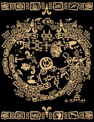 Abstract design with an ancient Mayan ornament. Images of characters of ancient American Indians.
Signs and symbols of the ancient world.The Aztecs, Mayans, Incas.
 