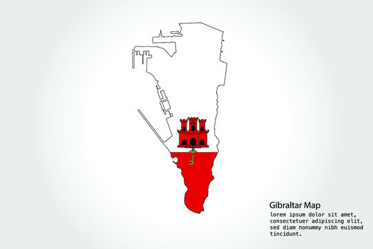 Gibraltar Map. stripes. Vector illustration Color on White Backgound