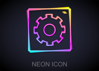 Glowing neon line Setting icon isolated on black background. Tools, service, cog, gear, cogwheel sign. Vector