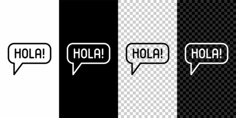 Set line Hola in different languages icon isolated on black and white, transparent background. Speech bubbles. Vector © vector_v